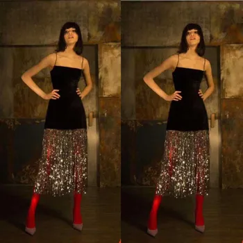 

Wholesale 2019 New woman's dress black Spaghetti Strap Fringed sequins fashion celebrity cocktail party bandage dress
