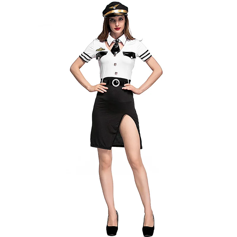Damen Sexy Stewardess Stewardess Stewardess Pilot Kapitän Kostüm Hallowmas Parteiuniform Club Stage Performance Kleid