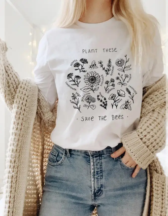 

plant these,save the bees Sweatshirt Cotton dog Hoodies Women Jumper Pullovers Antumn funny Sweatshirts Top art Sweats outfits