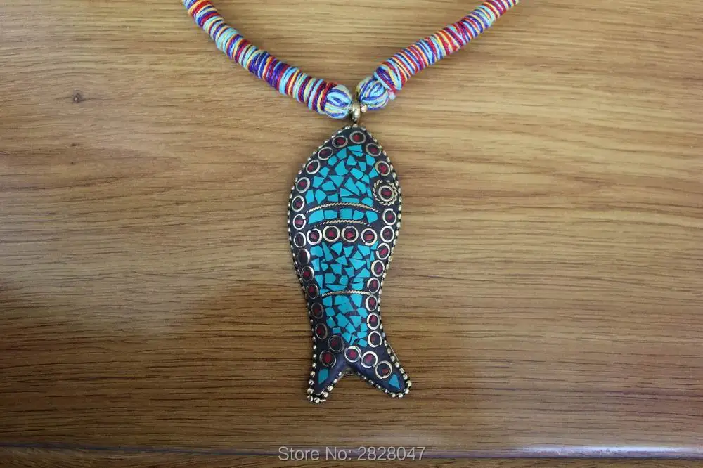Best NK002 Nepal Handmade Knotted Big Fish Pendant Necklace Tibetan Ethnic Auspicious Sign Women Necklaces