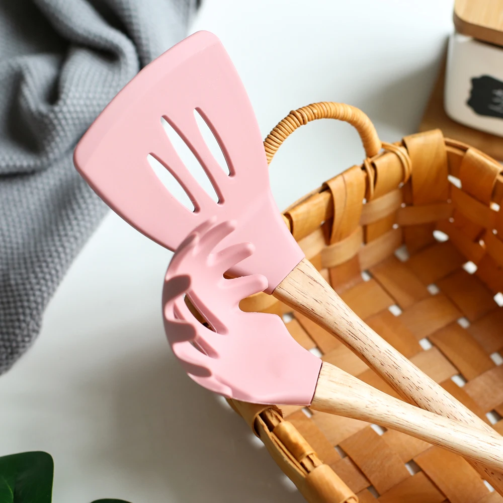 5Pcs/set Silicone Turner Soup Ladle Spoon Spatula Scraper Pasta Server Rotating Holder Cooking Utensils Cookware Baking Tools