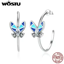 Alta Calidad 100% Pendientes de Gota de Plata de Ley 925 Mariposa Azul Para Mujer Auténtica Moda Europea Regalo de La Joyería