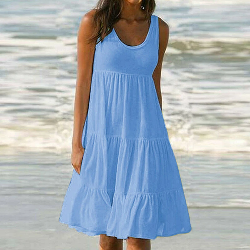 Fanbety женское праздничное пляжное платье ярких цветов, Элегантное летнее сексуальное плиссированное платье без рукавов с круглым вырезом, женские вечерние платья, Vestidos 5XL
