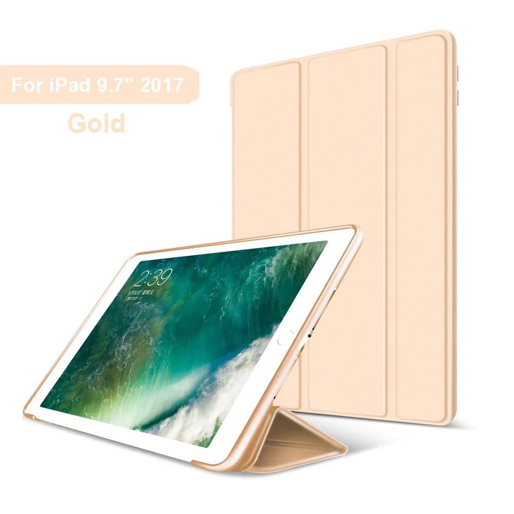 Для iPad 2017 2018 iPad 9,7 дюймов, ультра тонкий легкий умный чехол Trifold чехол-подставка с гибкой мягкой ТПУ задняя крышка