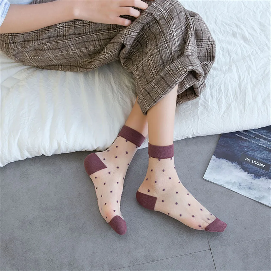 

Women Casual Summer Fashion Transparent Silk Dot Socks Short Cute Gift Sock funny woman socks korean style women sokken