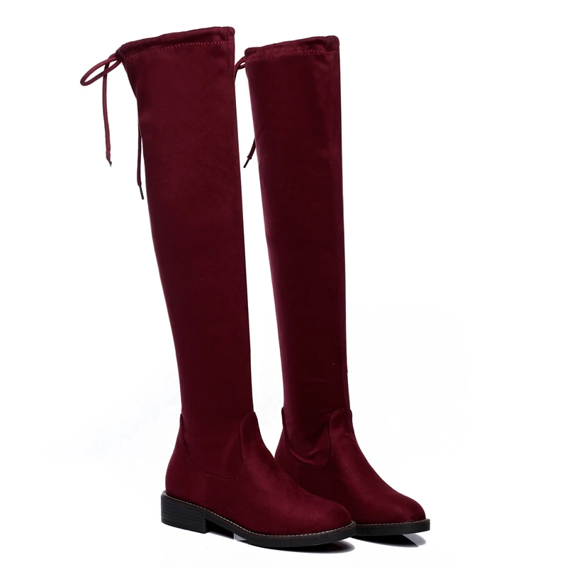 Red REAVE CAT/женские сапоги; Новинка; сезон осень-зима; женские сапоги на тонком Плоском Каблуке; Черные Сапоги выше колена; эластичная ткань; RL3554 - Цвет: Red