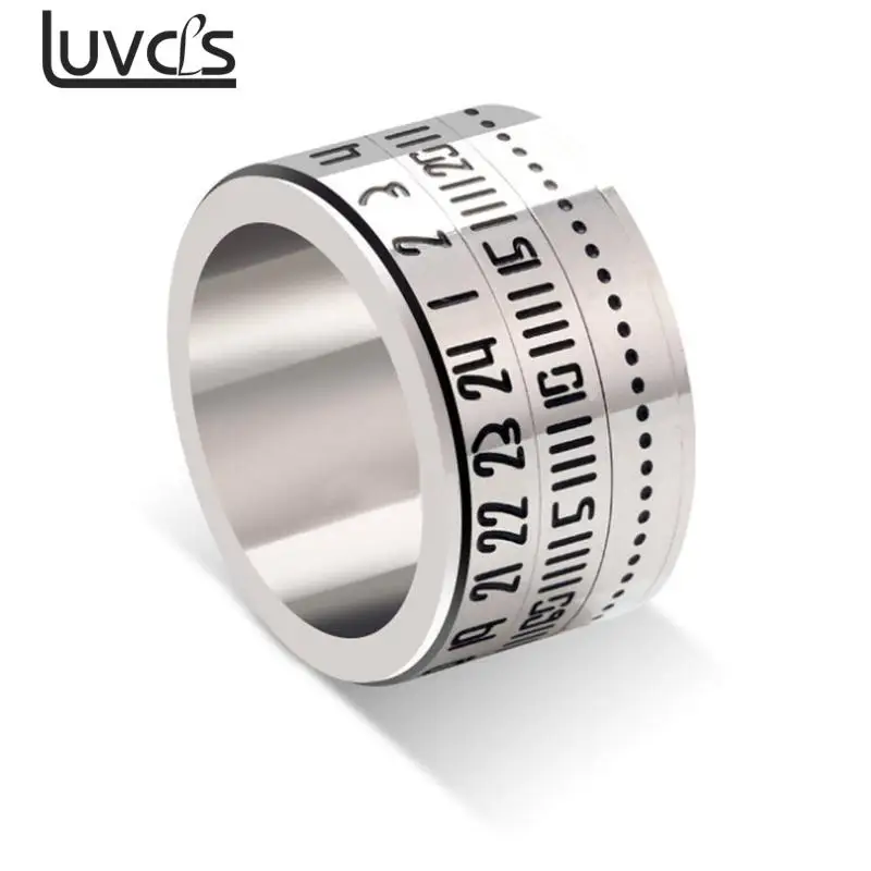 

Creative Men Time Rotating Rings Titanium Steel Arabic Numerals Calendar Rings Black Clock Band Ring Ring for Men Jewelry 7~12