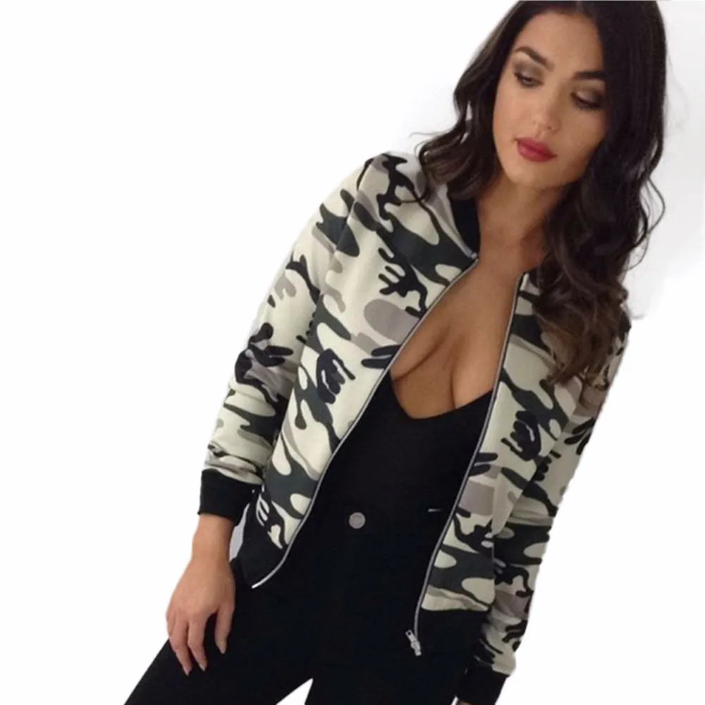 2017 Women Casual Slim Camouflage Floral Print Autumn