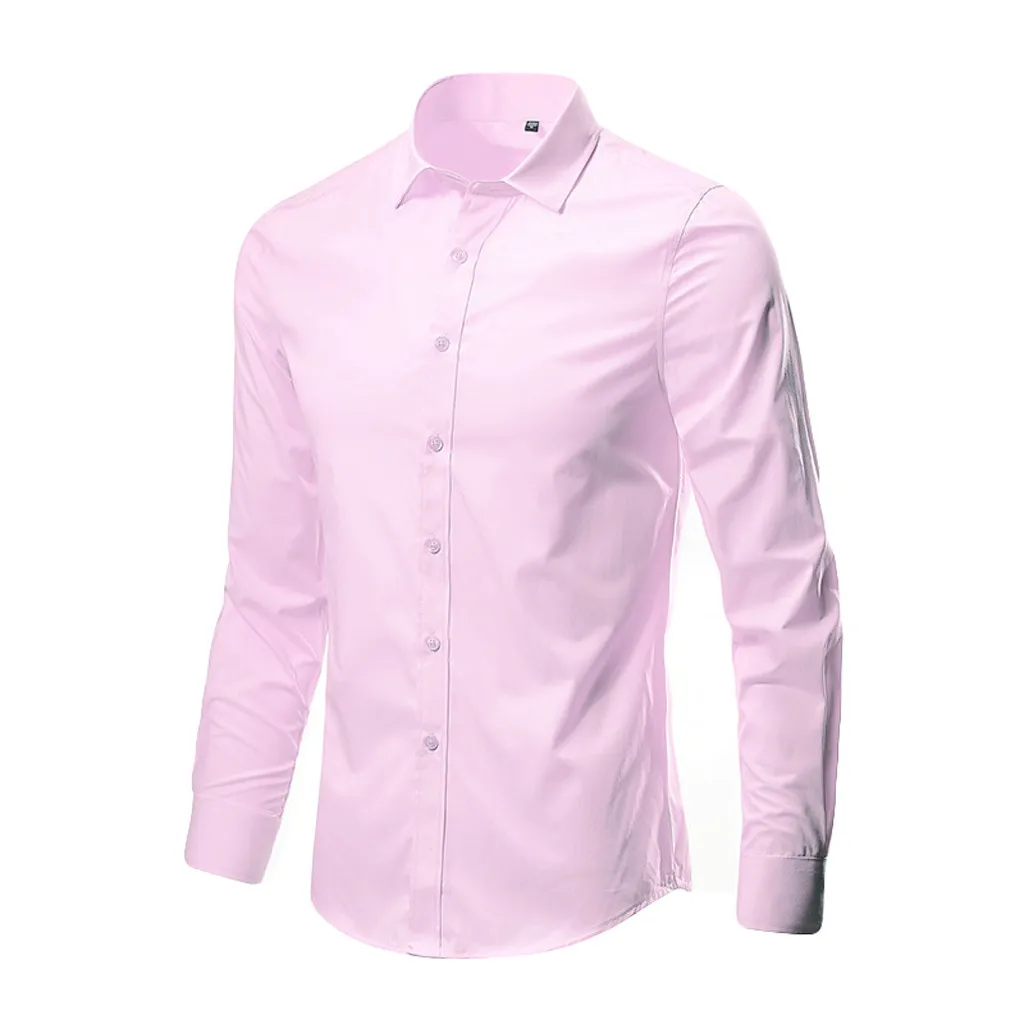 Мужские повседневные рубашки, осень, новая мода, чистый цвет, мужские, длинный рукав, хлопок, облегающие, для досуга, стили, рубашки в деловом стиле - Цвет: Pink