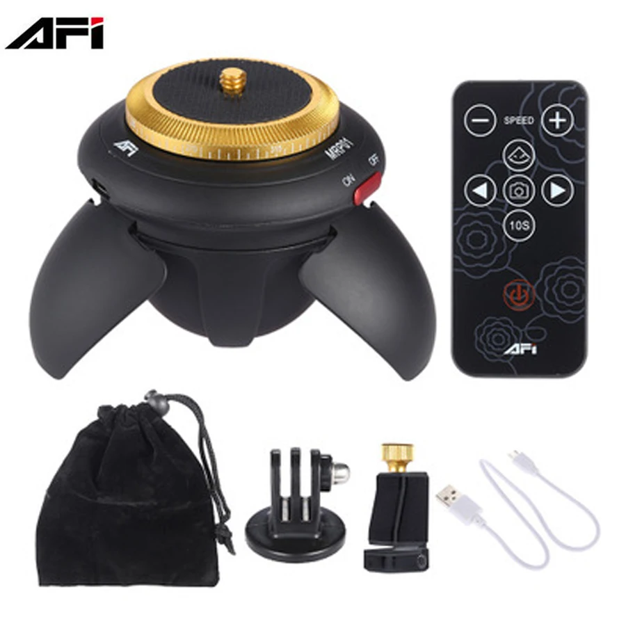 

AFI Mini Tripod Head Electric 360 Rotation Panorama Time Lapse Head for GoPro Action Camera for Selfie Stick Smartphones