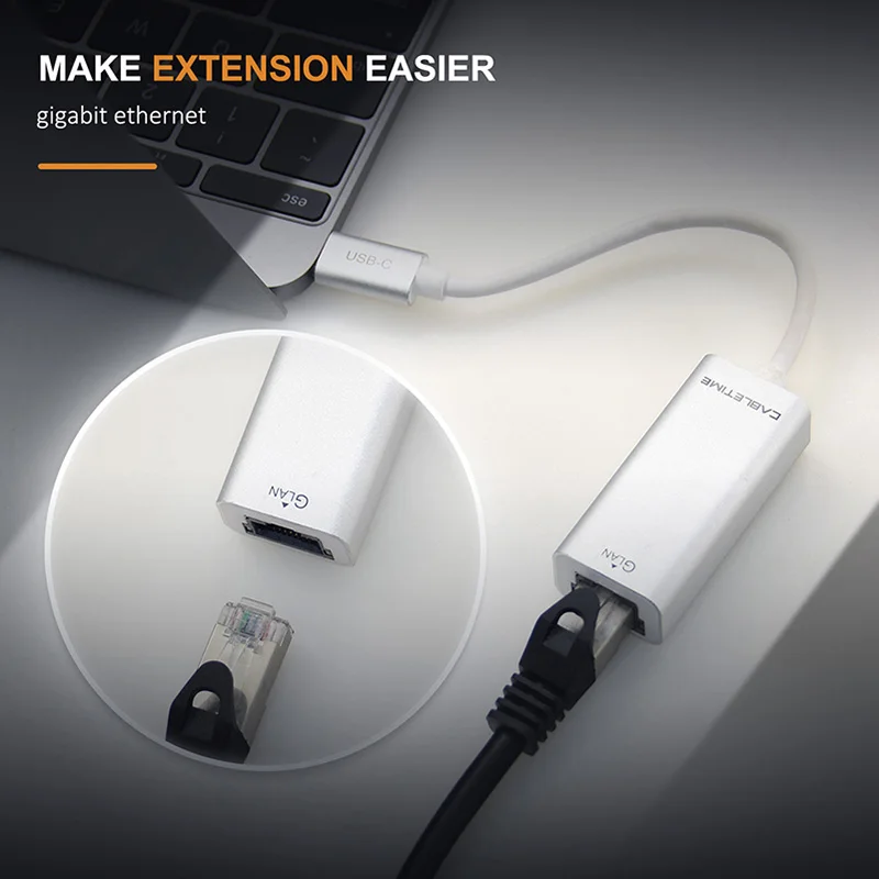 Cabletime USB C Ethernet Adapter USB-C to RJ45 Lan Network Card USB C 3.1 Type c Hub for Mac Samsung Galaxy S9/S8/Note 9 N133