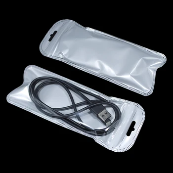 

100Pcs/lot Long Shape Front Clear Back White Retails Zip Lock Package Bag Crafts Electronics Zipper Packing Pouch with Hang Hole