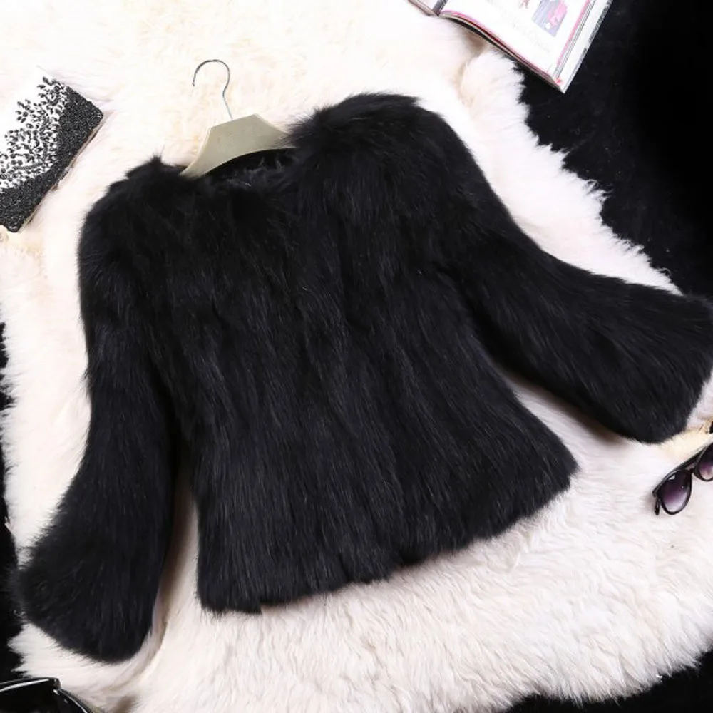 KLV модная женская куртка из искусственного меха страусиное перо, мягкое меховое пальто, Пушистый Зимний жилет, женская верхняя одежда, пальто pelliccia - Цвет: Black