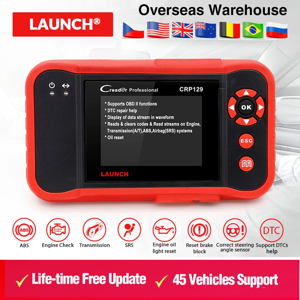 

Launch X431 Creader CRP129 ENG/AT/ABS/SRS EPB SAS Oil Service Light resets Code reader Scanner crp 129 obd2 diagnostic tool