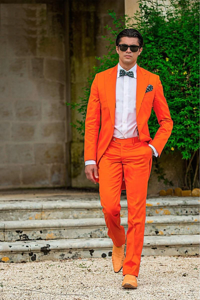 Sole Energico Arancione Frac Picco Risvolto Smoking Dello Sposo Slim Fit uomo  Vestito Da Cerimonia Nuziale di Vacanza Prom Abbigliamento (Jacket + pants  + ti|men wedding dress|peak lapelmen wedding - AliExpress