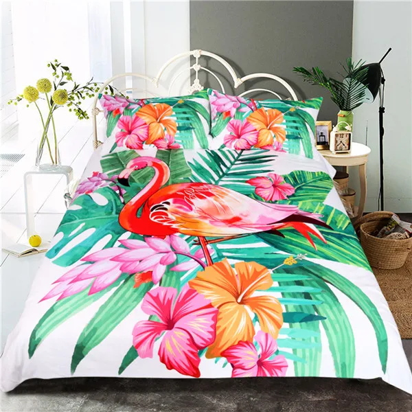 Flamingo Bedding Set Tropical Plant Quilt Cover queen King