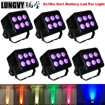 

Free Shipping 6pcs/lot 6x18W RGBWA+UV 6in1 Wireless DMX Par Battery LED Par Can Leds Wedding Uplights LED Floodlight Uplighting