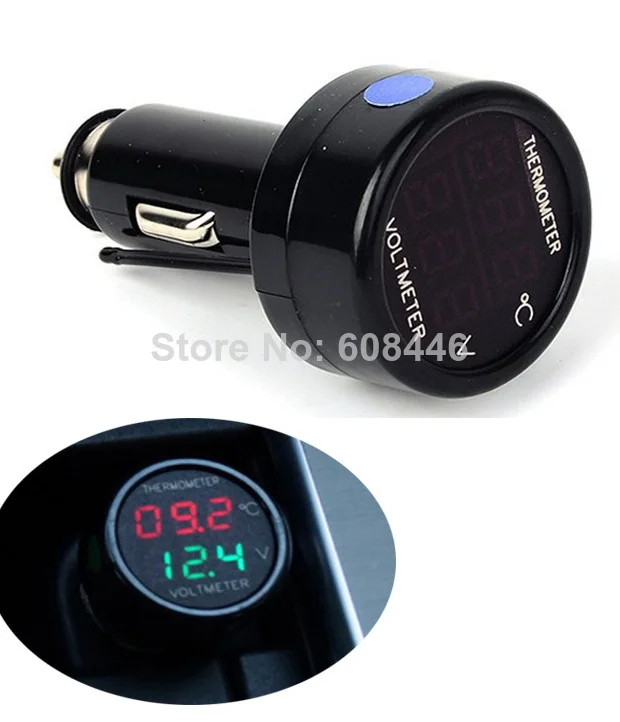 

2 in 1 Car 12V and 24V Red Green Dual Display LED Dual Digital Car battery monitor voltmeter thermometer -10-80 Celsius
