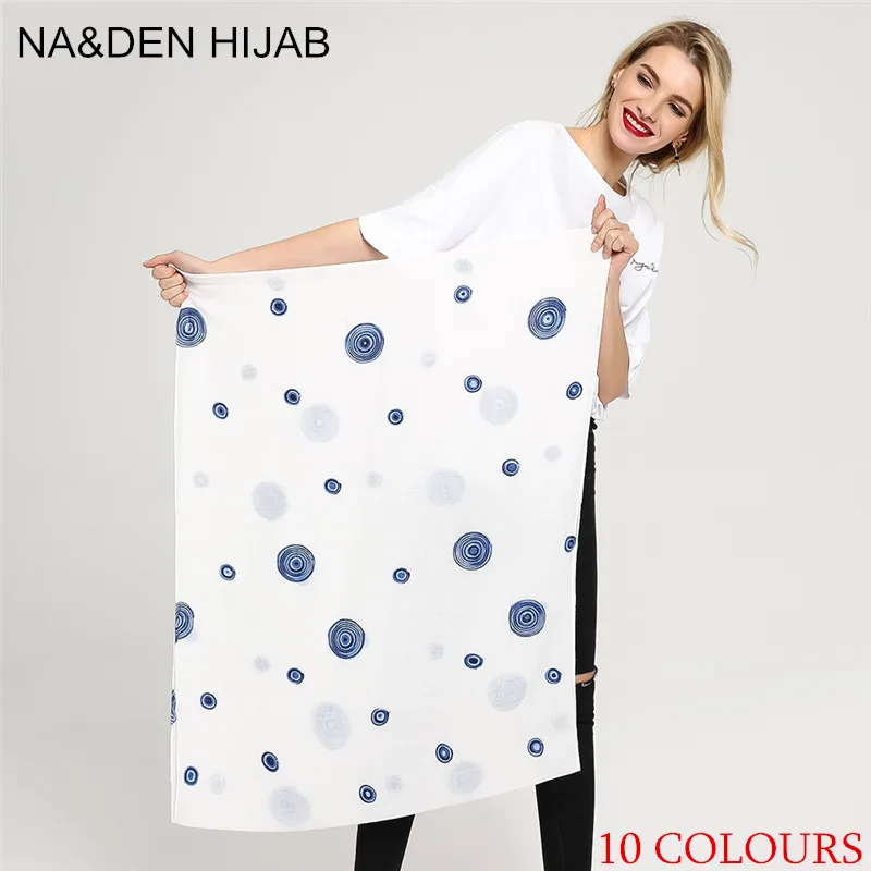 

2019 Quick sale popular new design embroidered color size dot women scarf european-american style pure color embroidered shawl