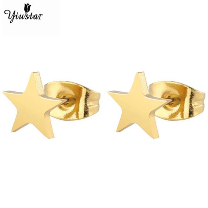 Золотые серьги гвоздики yiustar в форме звезды из нержавеющей стали для женщин