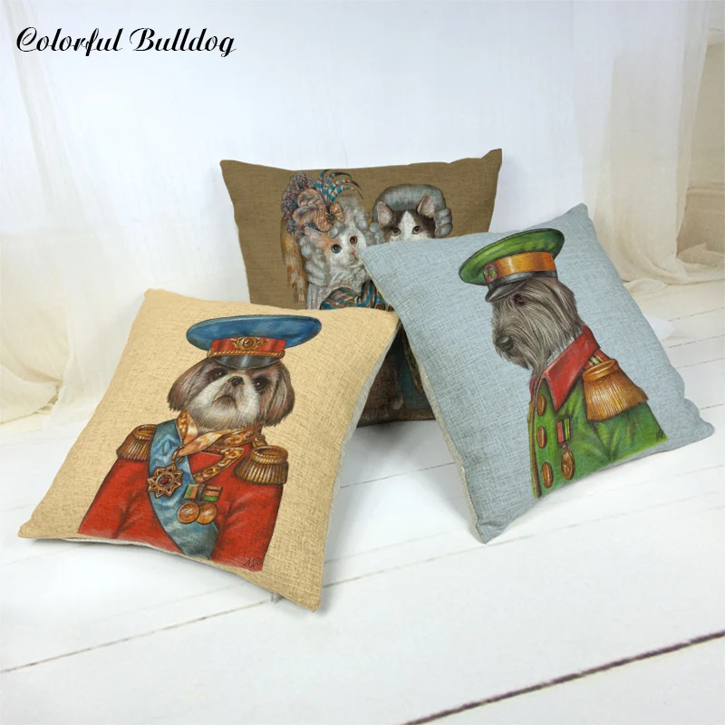 

Wholesale Animal Cushion Cover Poodle Cat Schnauzer British Hat Pattern Pillow Case Home Car Seat Living Room Couch Decoration
