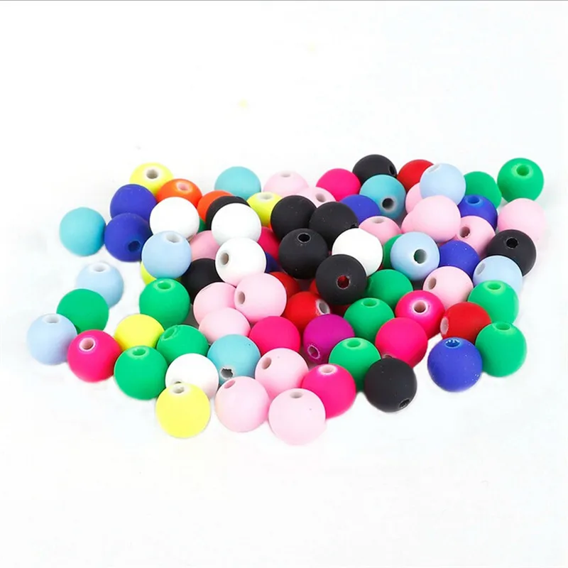 

50pcs/lot Loose Beads with Hole 8MM Rubber Acrylic Round Beads For DIY Earrings Necklace Bracelet Jewelry Making Accessories