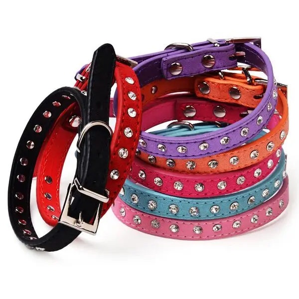 Dimante Personalized Suede PU Leather Bling Rhinestone Dog Collars ...