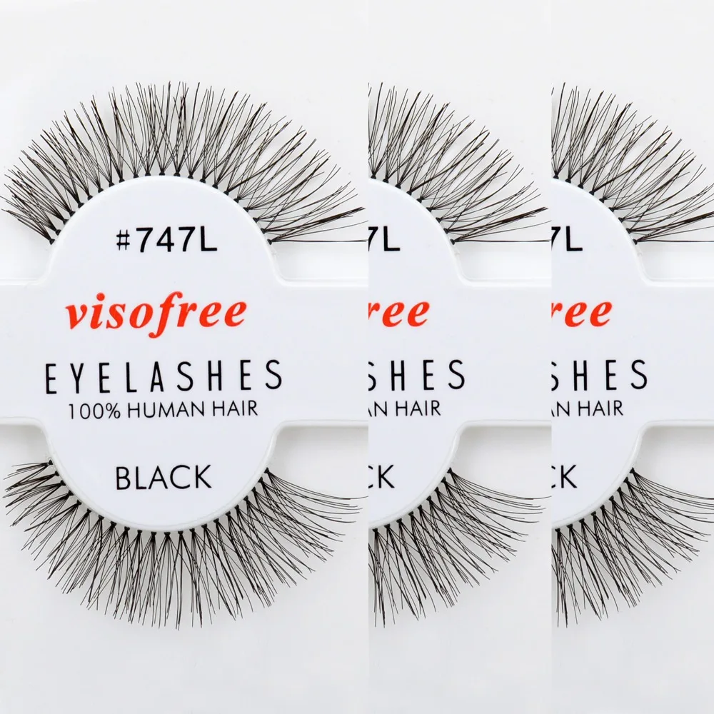 

12 pairs/lot Visofree Eyelashes 100% Human Hair Handmade False Eyelashes Messy Nature Eye Lashes #747L maquiagem
