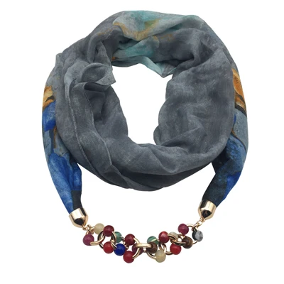 Модный женский шарф, ожерелье, бисер, подвеска, ювелирное изделие, бандана, этнический шарф, снуд, зимние женские аксессуары, разноцветный цветок - Окраска металла: grey