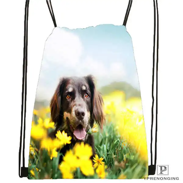 Custom dog with flower romantic rose Drawstring Backpack Bag Cute Daypack Kids Satchel Black Back 31x40cm