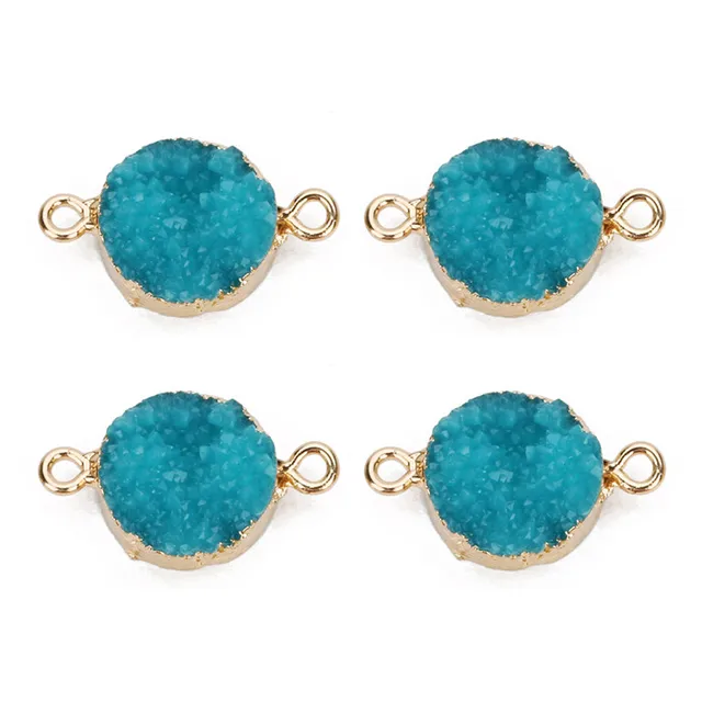 LOULEUR 5pcs/lot Colorful 13.5mm Faux Druzy Resin Charms Pendant Round Connectors For Women DIY Earrings Jewelry Making Findings lake blue