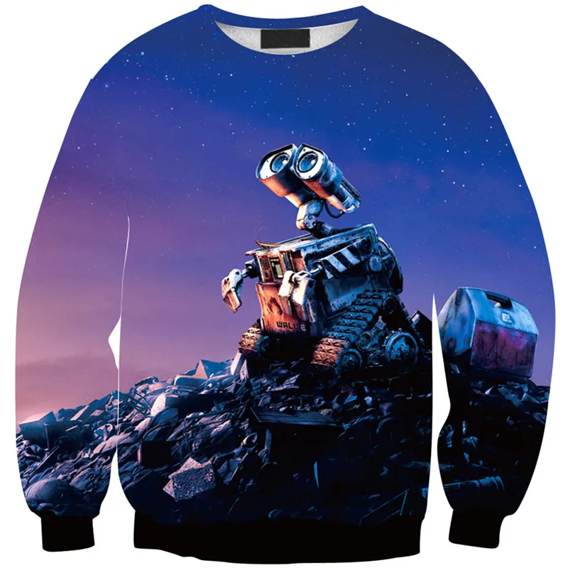 Harajuku 3D Print Robot Cleaner WALL E Sweatshirts Coat Men Women Cartoon smart robot Fashion Hoodies Tracksuit streetwear Tops