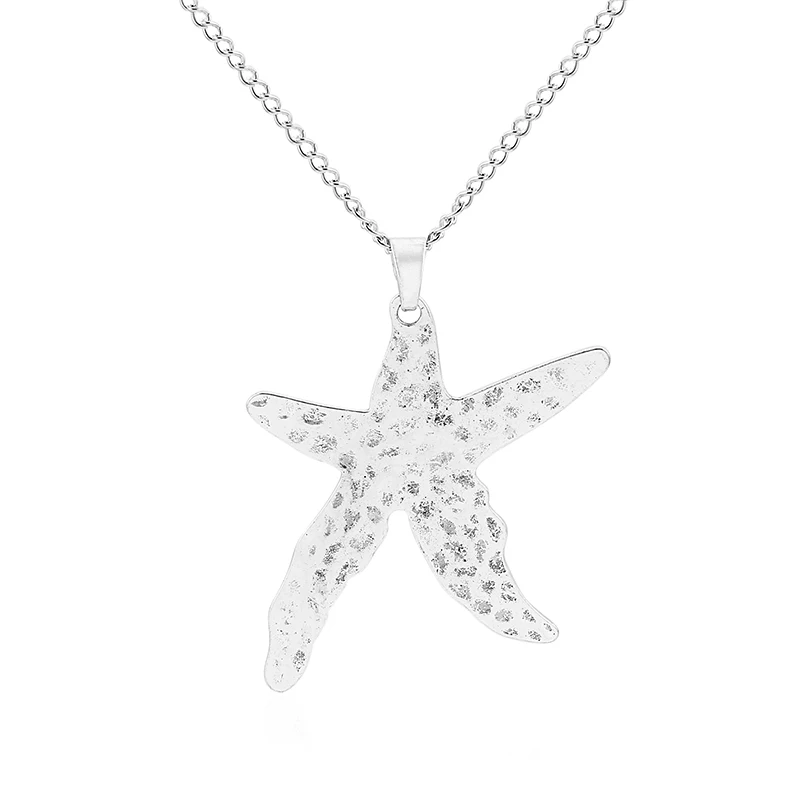 

1pcs Antique Silver Large Hammered Starfish Sea Star Pendants Beads Charms Necklace With Long Metal Chain Jewelry
