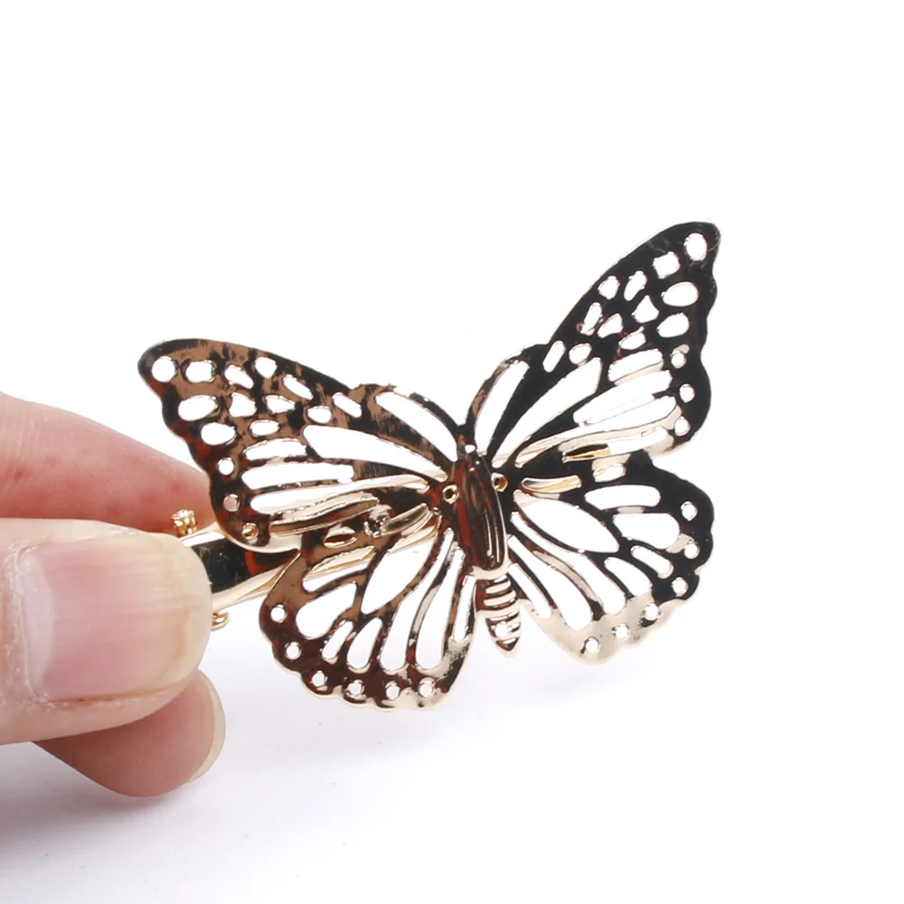 

fashion girl headdress hair shiny metallic golden butterfly hairpin clip For Women Barrettes