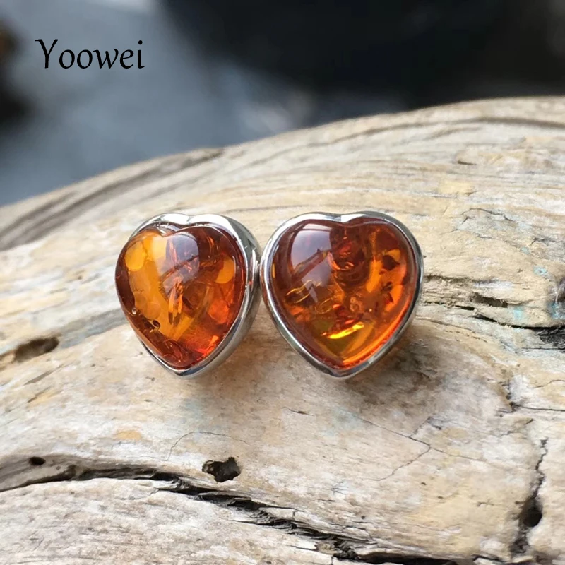 

Yoowei 5 Colors New Natural Amber Earrings Small Heart Stud Earrings Romantic Women Trendy Lover Baltic Amber Jewelry Wholesale