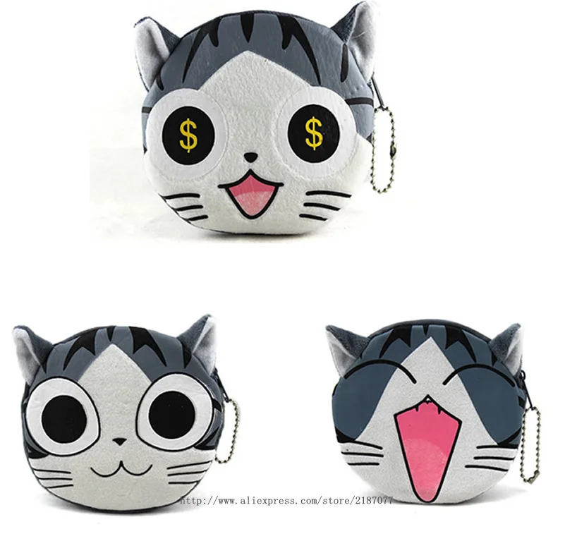 Kawaii 2Faces Plush Cat Coin Bag , Cat Coin Purse Wallet