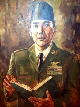 

HOME OFFICE TOP ART 100% handpainted oil painting great Indonesia leader President Bung Sukarno portrait painting -- free ship