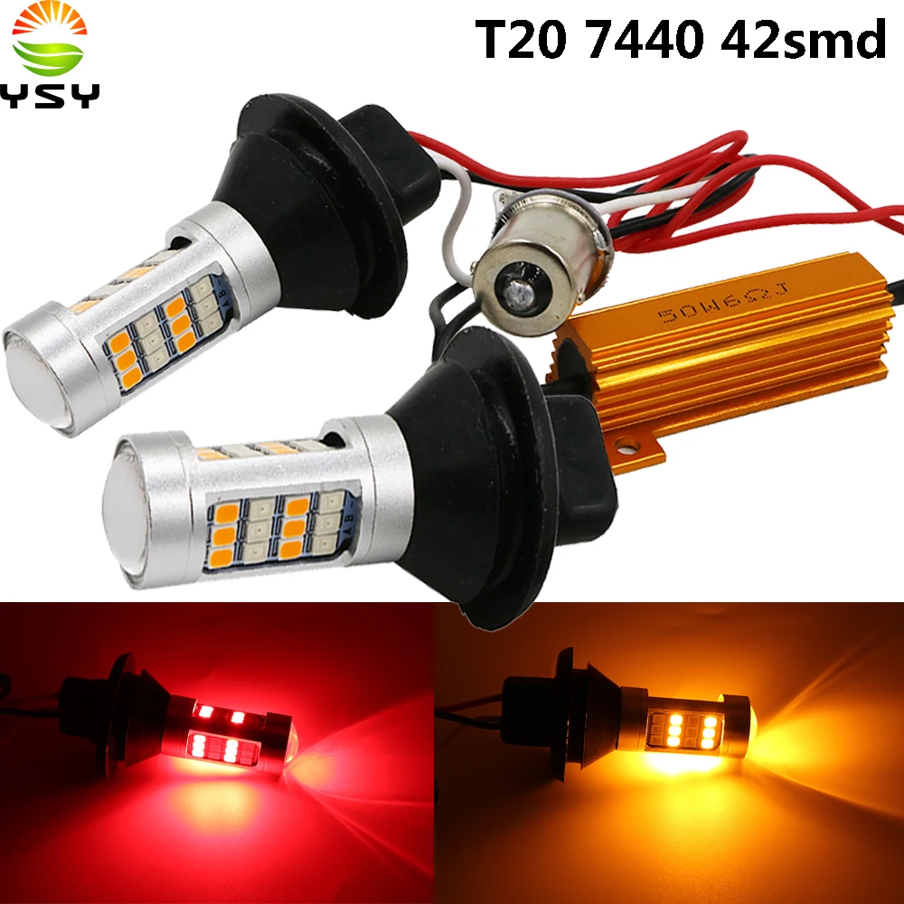 2x Canbus LED 1156 BA15S BAU15S P21W PY21W 42SMD T20 7440 W21W Белый Янтарь с резисторами автомобильный