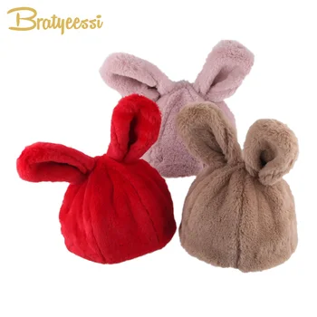 

Cute Rabbit Baby Hat for Girls Boys Long Ears Warm Winter Hats for Kids Solid Faux Fur Baby Cap Infant Accessories 6 Colors