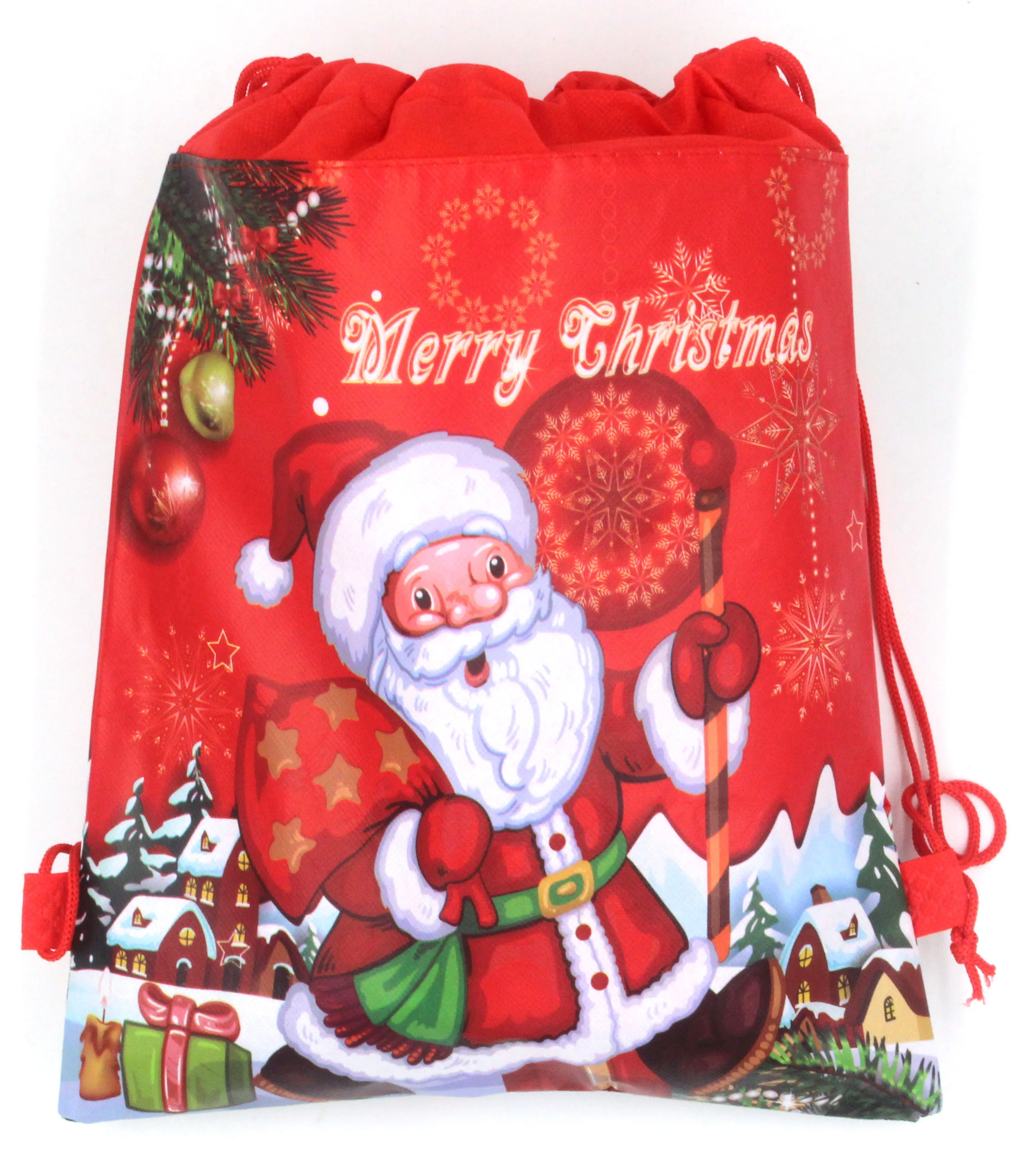 12 шт. веселого Рождества для мальчиков и девочек, мультяшный Детский рюкзак на шнурке с принтом, школьные дорожные сумки для покупок, праздничные подарки на день рождения - Цвет: 12pcs