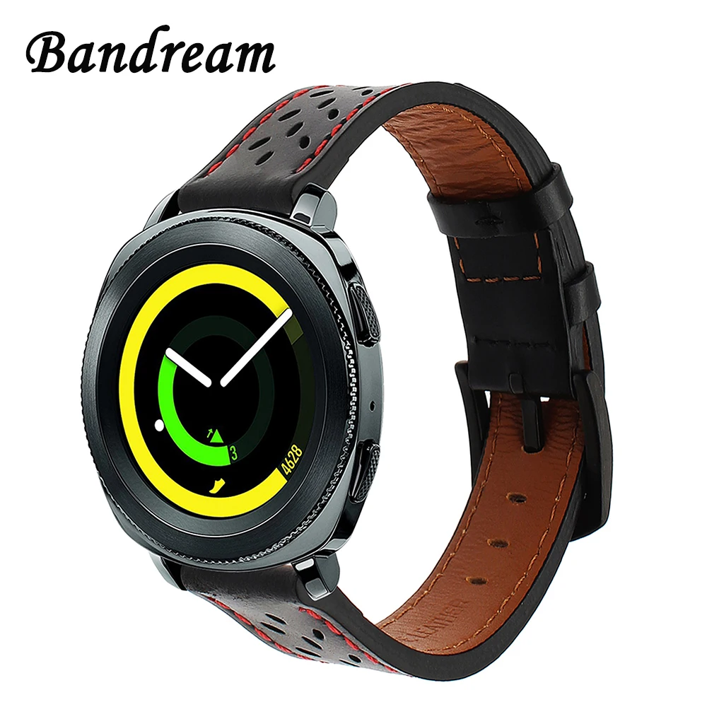

Genuine Leather Watchband Multi-Holes for Samsung Gear Sport SM-R600 Quick Release Watch Band Stainless Steel Buckle Wrist Strap