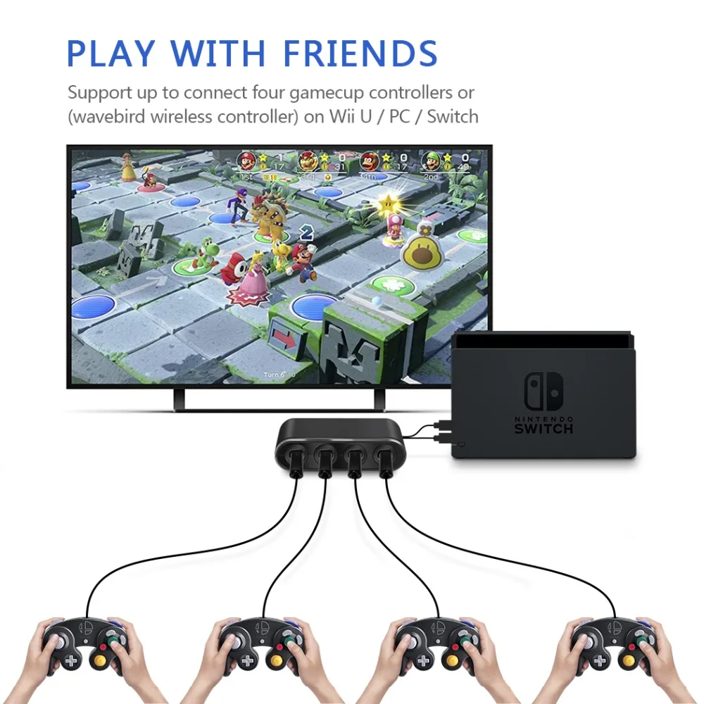 Новый адаптер контроллера 3 в 1 GC для N Switch/WiiU/PC 4 порта игрового кубического