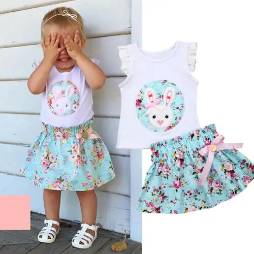 2019 пасхальное Дети детская одежда для малышки, летнее кружевное платье без рукавов с рисунком кролика; платье с цветочным рисунком; платья