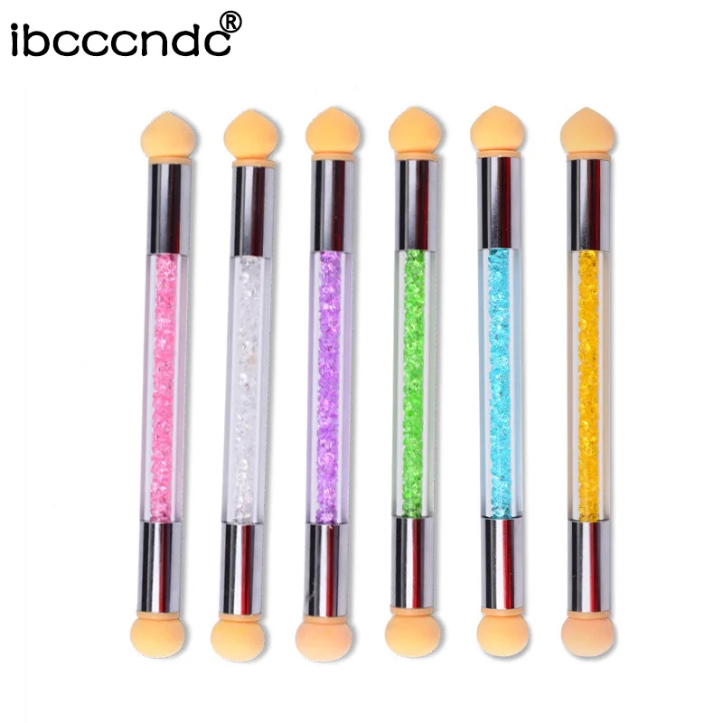 

New 2 Heads Nail Art Sponge Gradient Brush Acrylic Gel Polish Gradual Color Transfer Rhinestone Sequins Pick Up Paint Pen