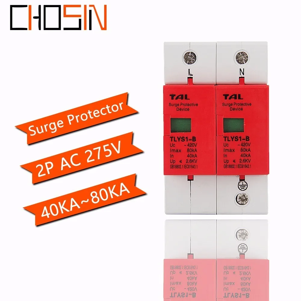 

Surge Protector B80-2P 40KA~80KA 275V 385V 420V AC Spd House Protective Low-voltage Arrester Device 1P+N Lightning Protection