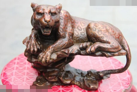 

xd 003428 Chnese Feng shui Copper Bronze Animal Ferocious Leopard Panther Statue Sculpture