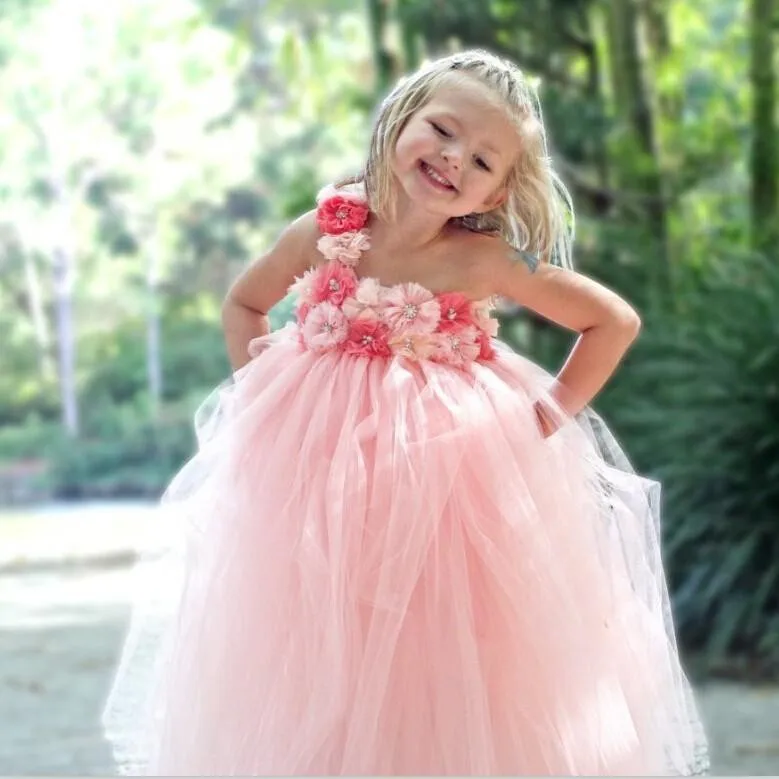 Gorgeous Peach Pink Tulle Flower Dress 2017 With C Gorgeous Peach Pink Tulle Flower Dress 2017 With C Peals Floor Length Tutu For Wedding Party In Dresses From