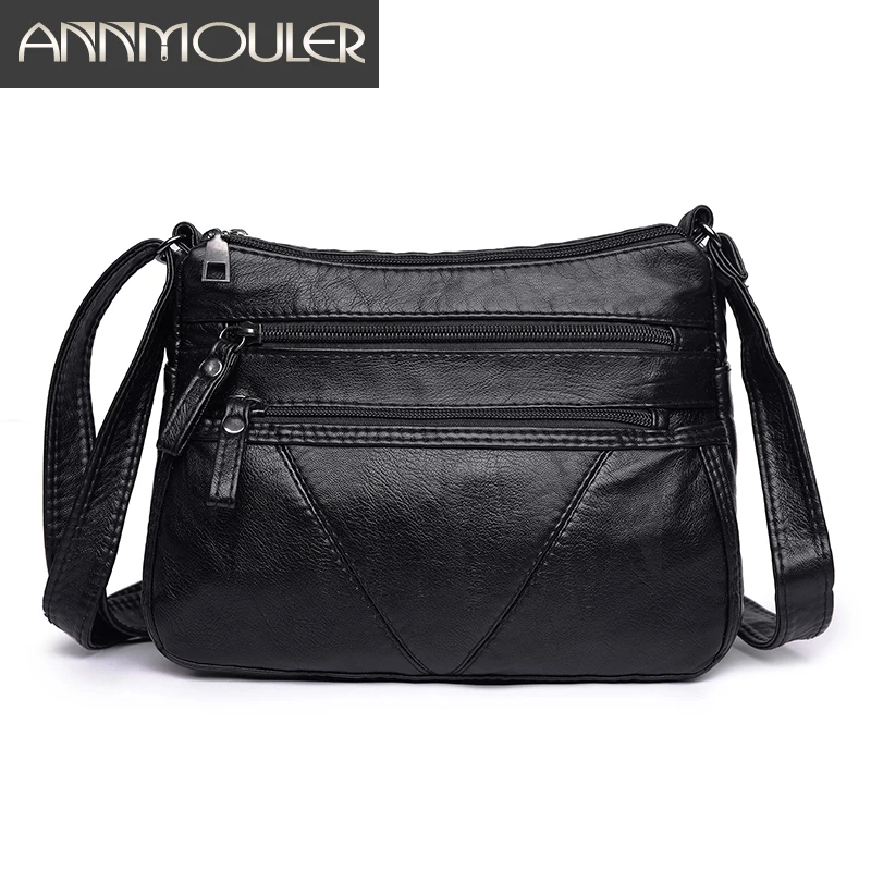 Annmouler النساء أزياء لينة حقيبة حقيبة كتف جلدية pu الأسود غسلها الجلود Crossbody حقيبة السيدات محفظة حقيبة يد صغيرة حقيبة