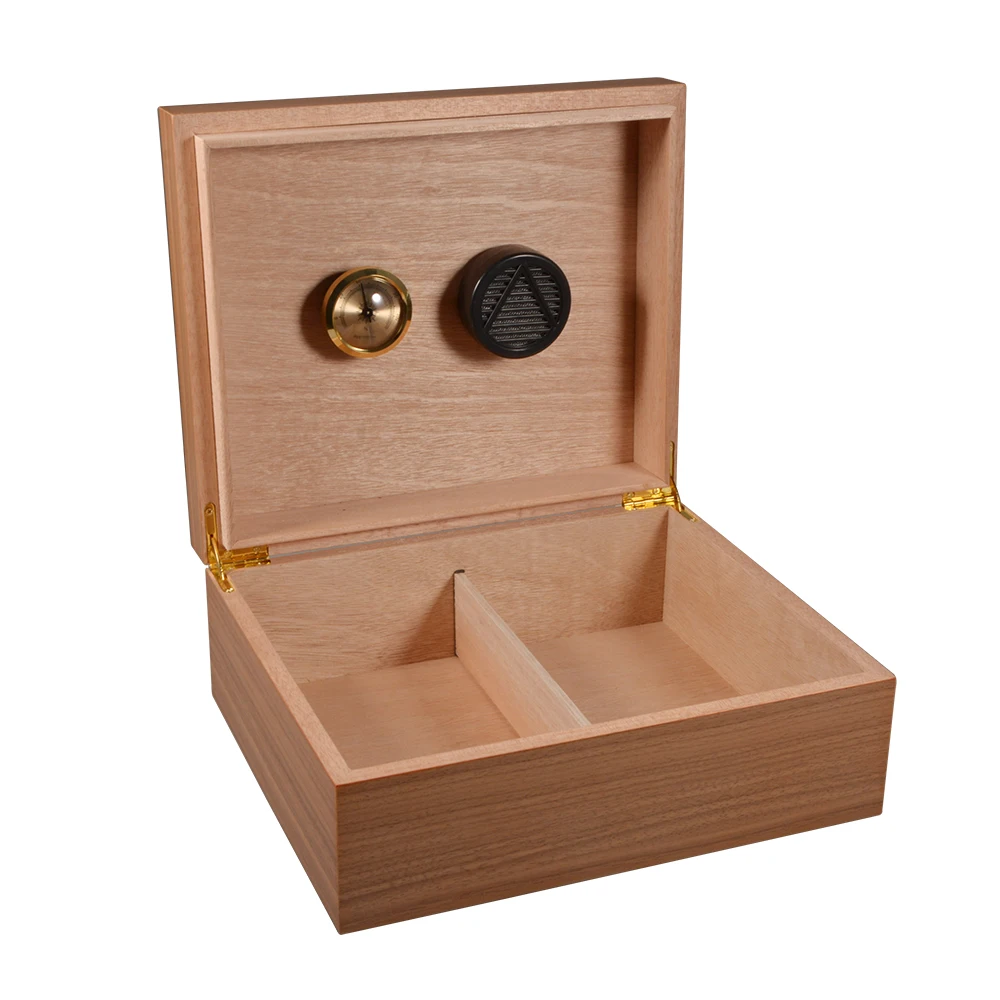 

High-end Burlywood Cedar Wood Big Size Cigar Humidor Nice Storage Box with Moisture Meter Moisturizing Device