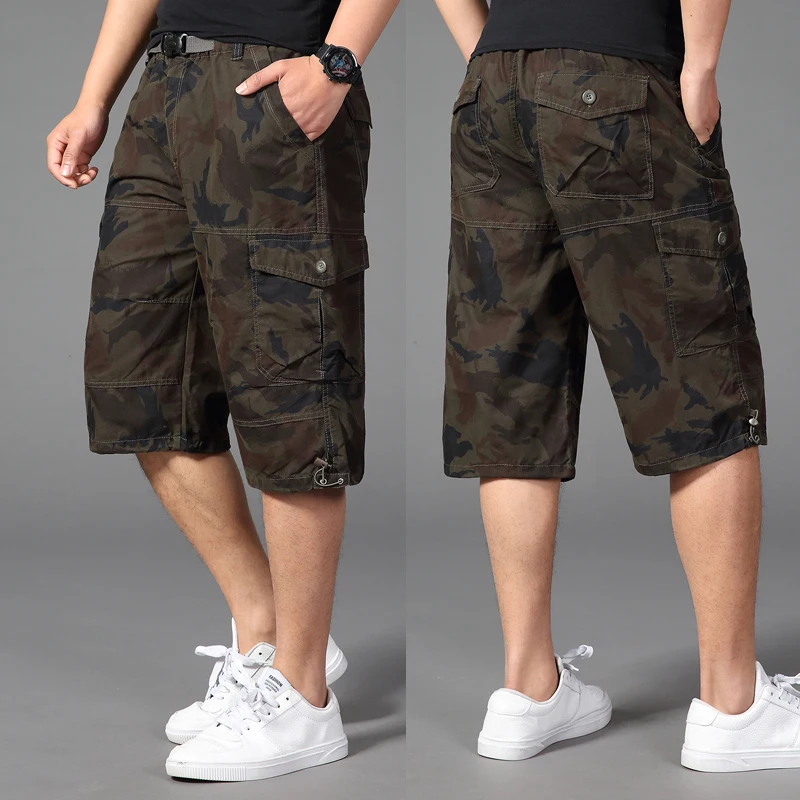 

Summer Plus size 32-44 46 48 50 men cotton Calf-Length Pants male baggy camouflage hip hop Military large Harem pants for 150 kg
